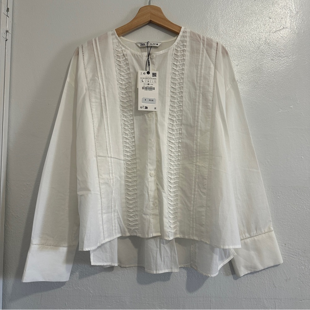 NWT Zara White Textured Blouse